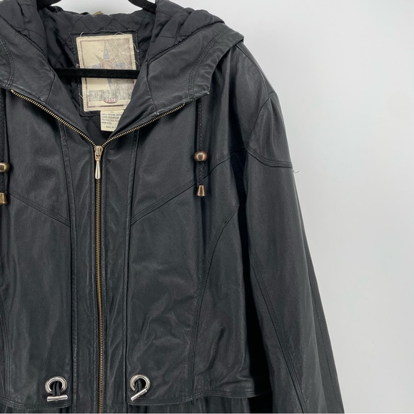Vintage Middlebrook Park Black Leather Hooded Coat XL - Picture 2 of 6